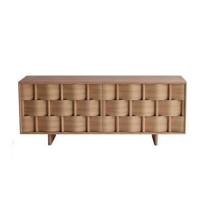 Buffet en bois massif tissé d'inspiration rétro