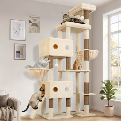 84-inch Tall Multi-level Cat Tree Tower With 9 Sisal Scratching Posts, 2 Cat Condos, Hammock & Oversized Plush Perch - Ideal For Indoor Multi-cat Household