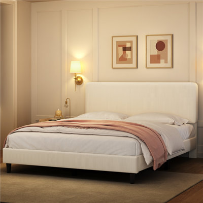 Upholstered Bed Frame with Adjustable Headboard