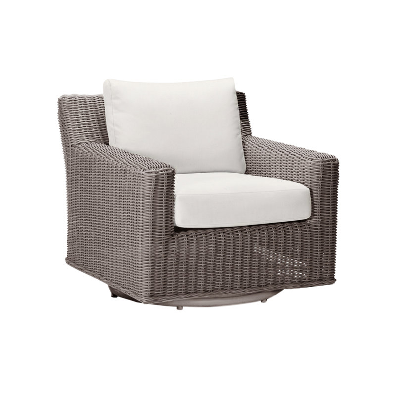 Rustic Swivel Patio Chair with Cushions, No Welt, Natural White, Oyster