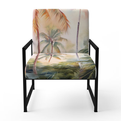 Palmiers romantiques Sunset III - Fauteuil rembourré tropical, fauteuil d'appoint Palm Leaves