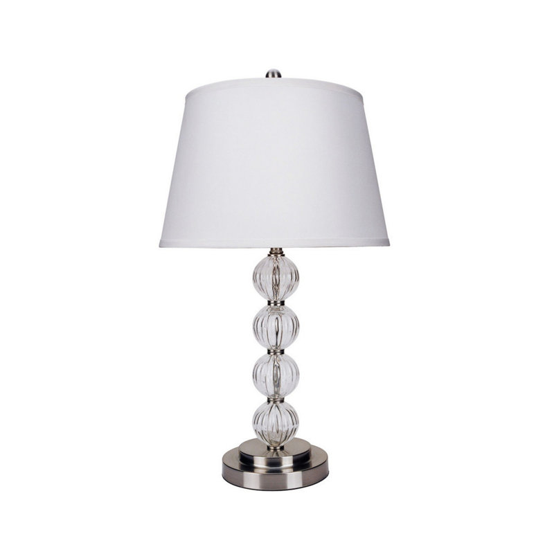 Lampe de table en métal nervuré en nickel satiné 28,5 po avec abat-jour demi-tambour