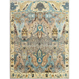 Hand Knotted Wool Abstract Area Rug in Taupe/Gold/Beige