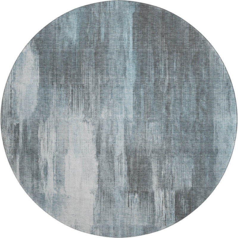 Premium Machine Washable Cerrito AMF567 Teal Rug, Round 8'