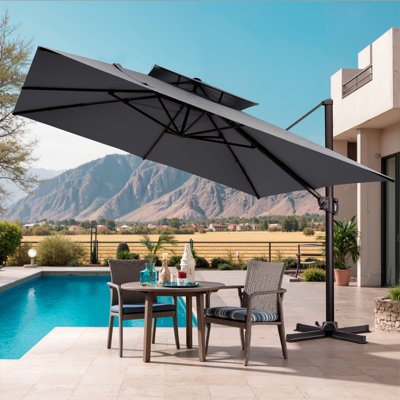 128'' Square Outdoor Cantilever Offset Aluminum Umbrella without Weighted Base