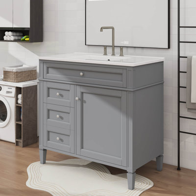 Meuble-lavabo de 36 pouces avec lavabo sur le dessus, armoire de rangement moderne, 2 tiroirs et un tiroir basculant