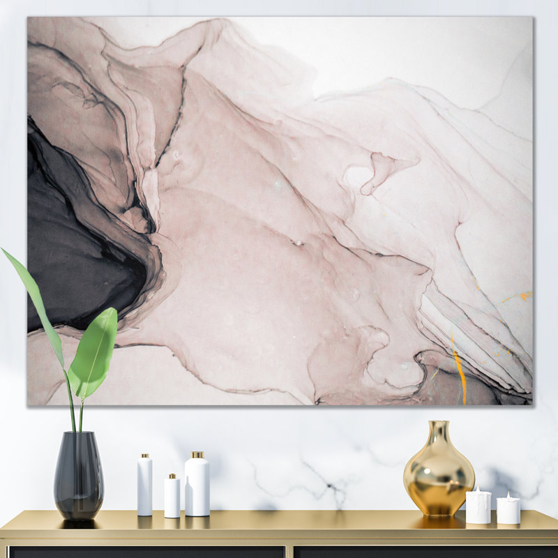 Gris et blanc marbré fluide - art mural moderne sur toile, H 34 po x l 44 po x P 1,5 po, Toile tendue