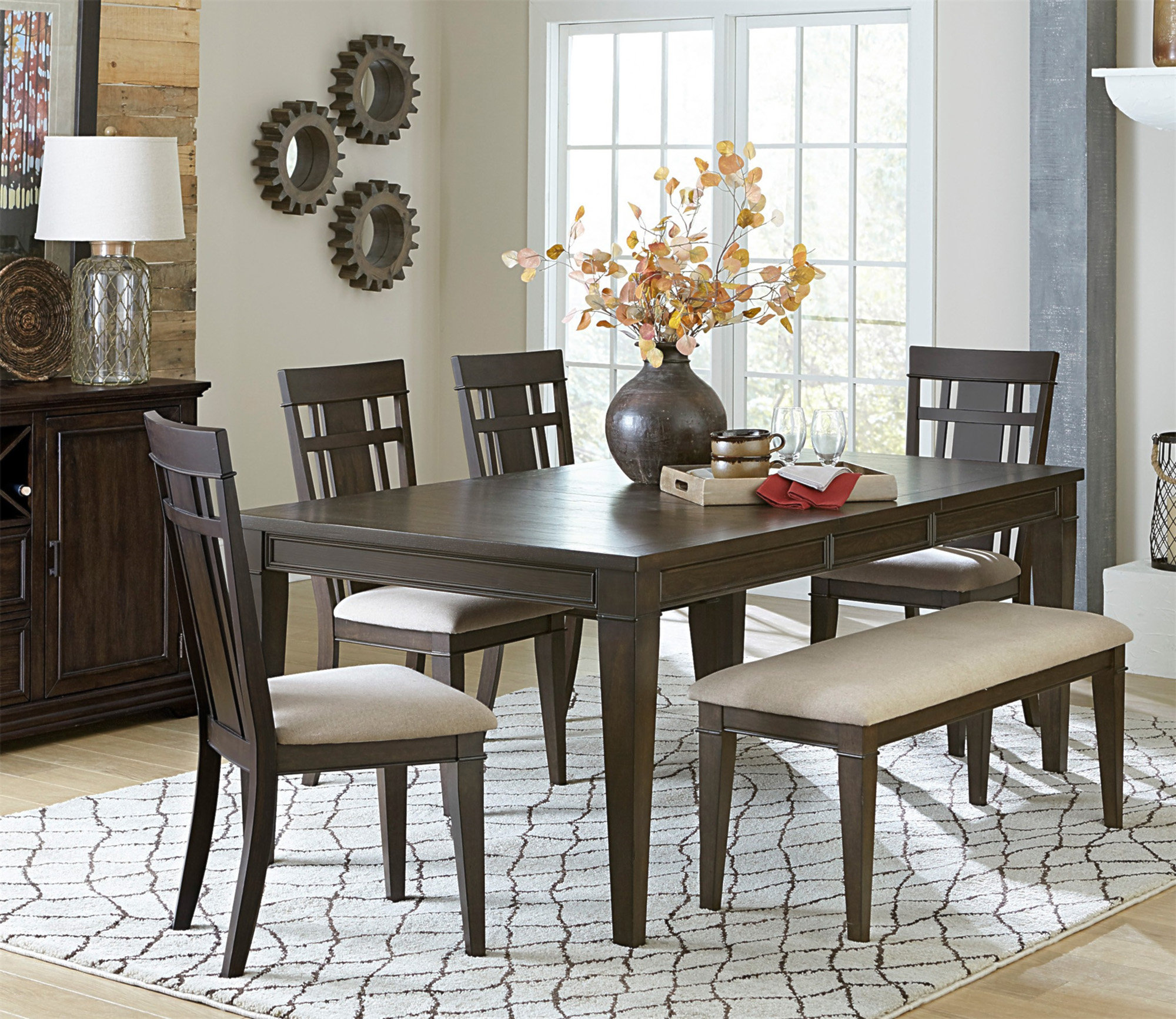 Wildon Home® Dark Brown Finish 6Pc Dining Set Expandable Table With ...