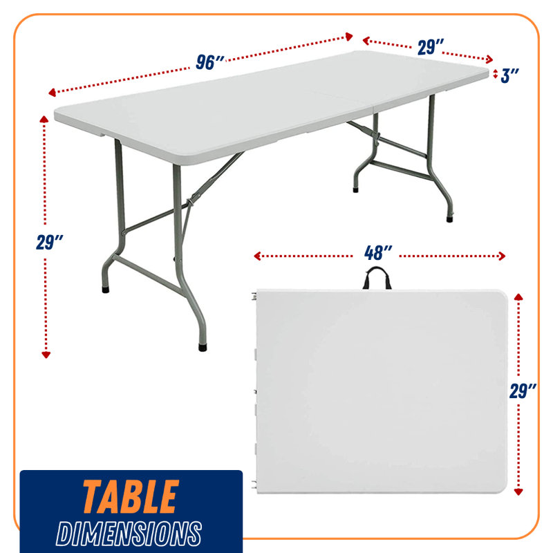 Table pliante portative en plastique, H 29 po x L 96 po x P 29 po