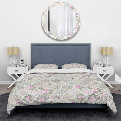 Patchwork de roses roses - ensemble de housse de couette abstrait - microfibre de polyester