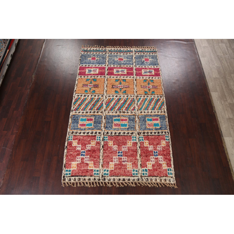 Tapis marocain en laine noué à la main de conception unique 6 pi x 10 pi 10 po