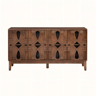 60.5" W Mid Century Modern Sideboard Buffet Cabinet, Walnut Wood TV Console with 4 Doors & Adjustable Shelves for Living Room & Dining Room