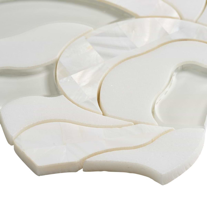 Iris Bianca Pearl White Polished Marble, Pearl and Glass Waterjet Mosaic Tile