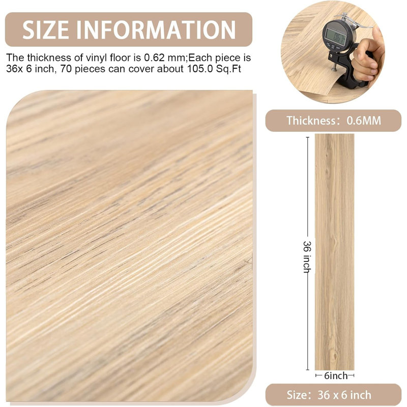 70-Pack 105 Sq.Ft, Natural Grey Wood Grain Look, Self Adhesive and Waterproof for Transfer Bathroom, Kitchen, Living Room, Bedroom