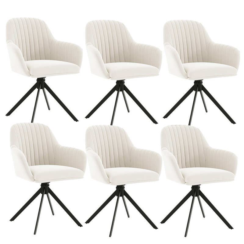 Velvet Upholstered Side Chair, White, 6, White