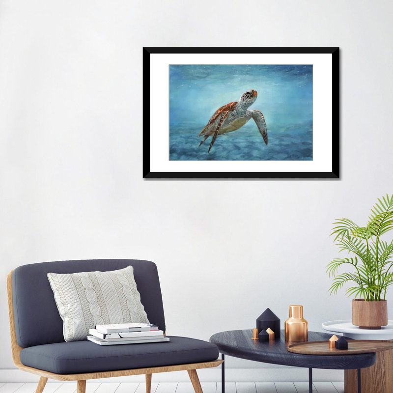 «Sea Turtle», impression sur toile, H 16 po x l 24 po x P 1 po, Cadre noir