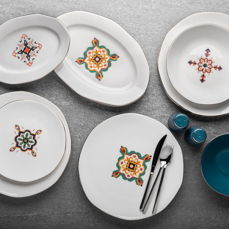 Service de table (29 pièces), Blanc / vert / rouge / orange