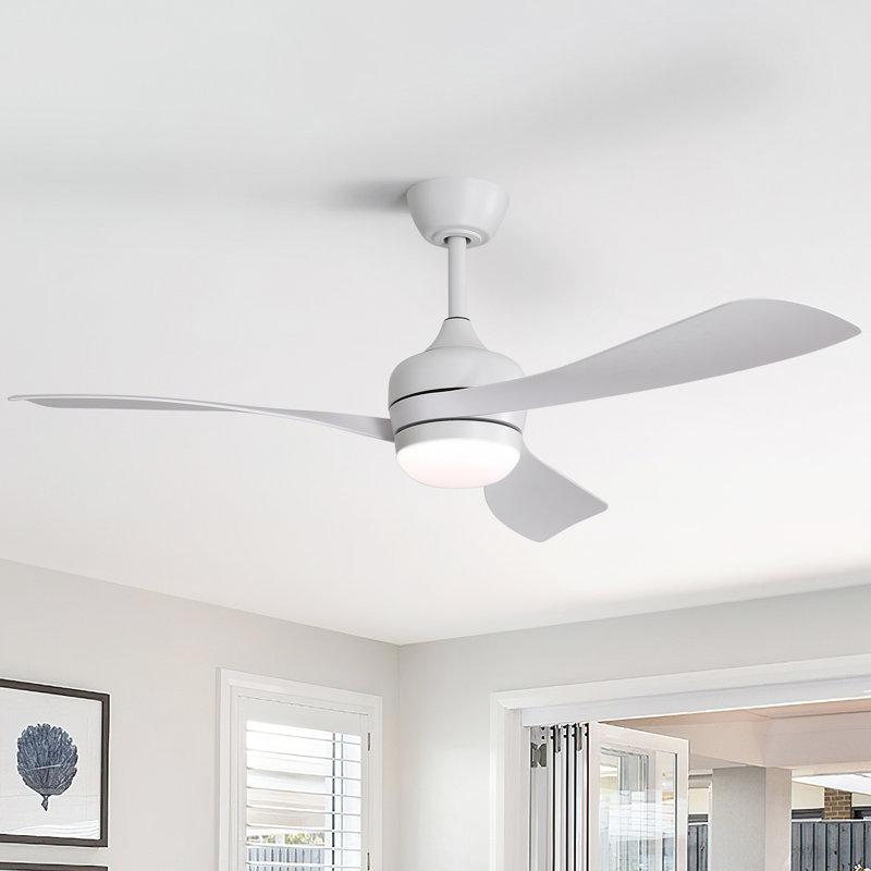 Ventilateur de plafond moderne de 52 po avec lumière DEL et moteur à télécommande DC Damecia, Blanc