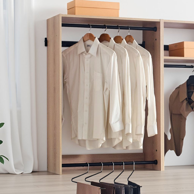 Vedz Walk In Closet W 2 Drawers, 5 Shelves, 3 Hanging Rods, Black/Oak Brown