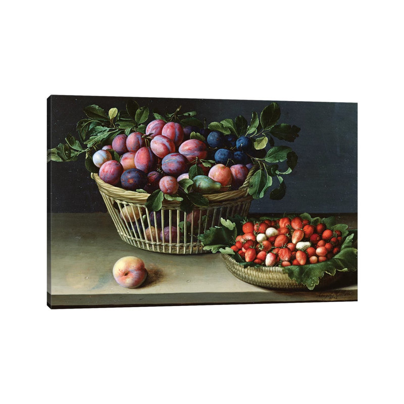 Basket of Plums and Basket of Strawberries, 1632 1 Piece Wrapped Canvas Wall Art