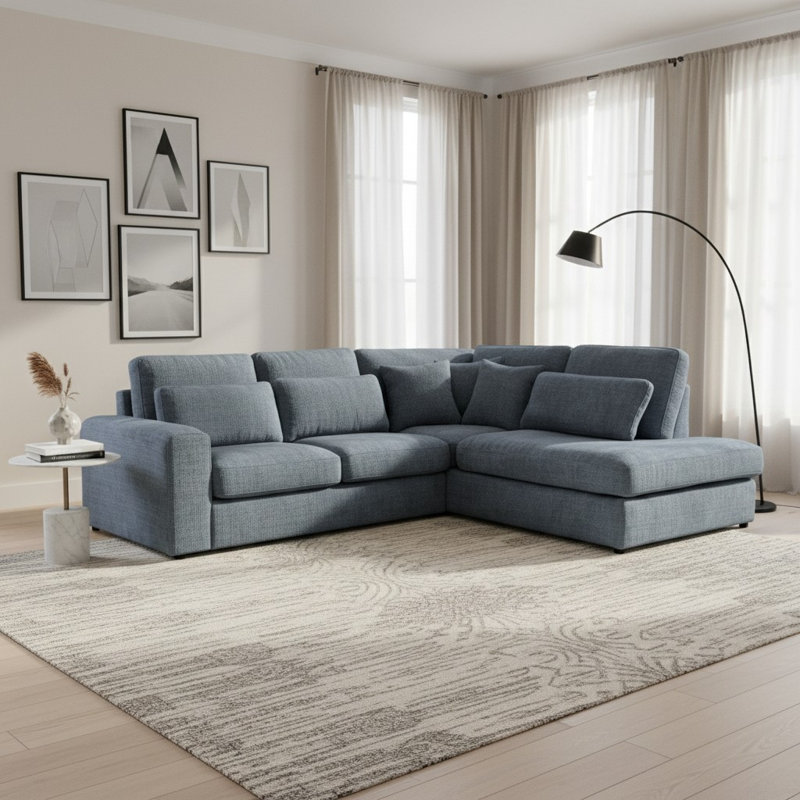 4 Seater Corner Sectional, Right Hand, Navy Blue