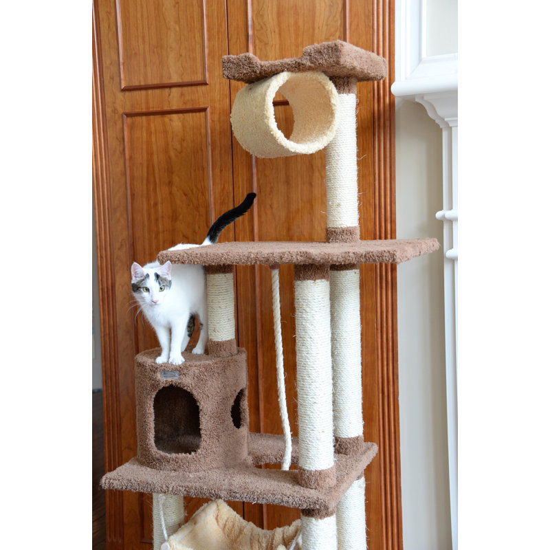 Tan Freestanding Cat Tree with Sisal Scratch Posts and Hammock