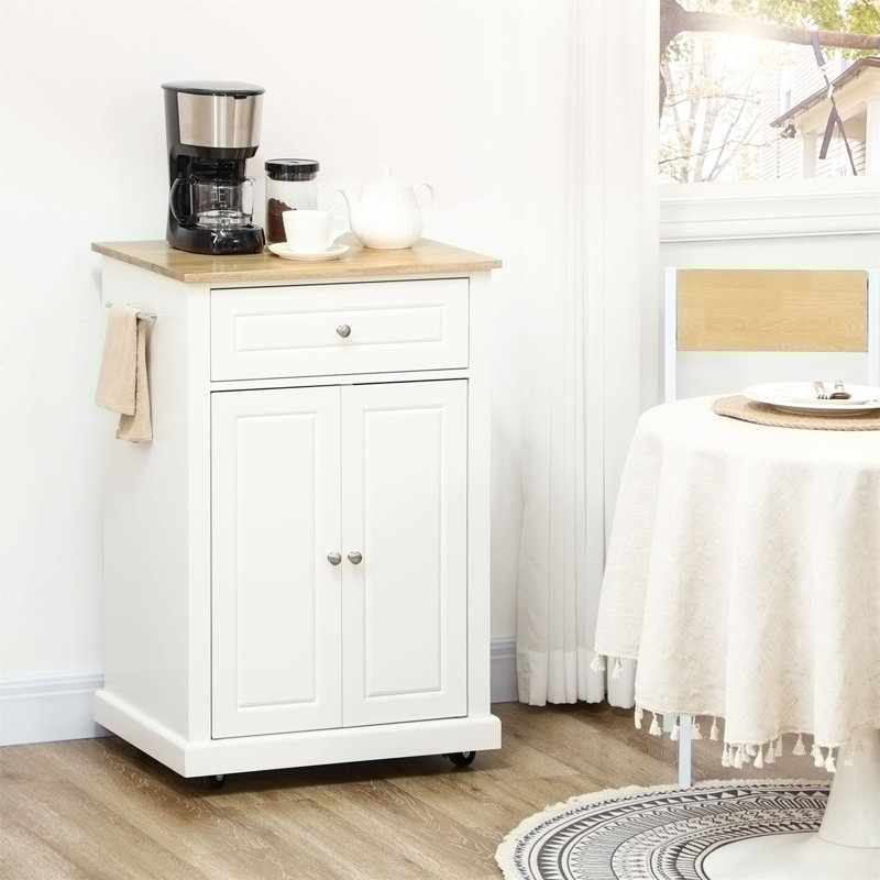 Table roulante pour îlot de cuisine, chariot de service portable avec tiroir, Blanc