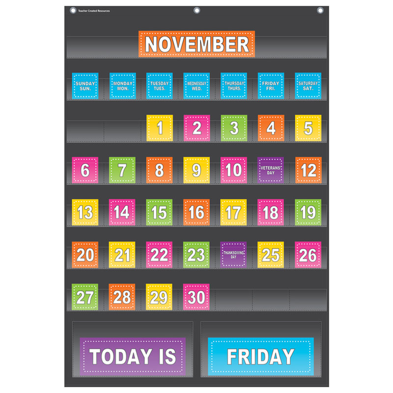 Teacher Created Resources Black Calendar Pocket Chart (25" X 36")