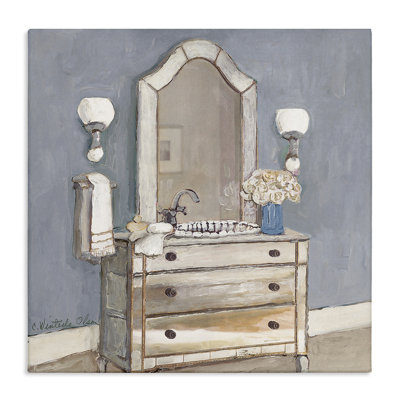Lavabo de salle de bain et toile miroir, design par Charlene Olson