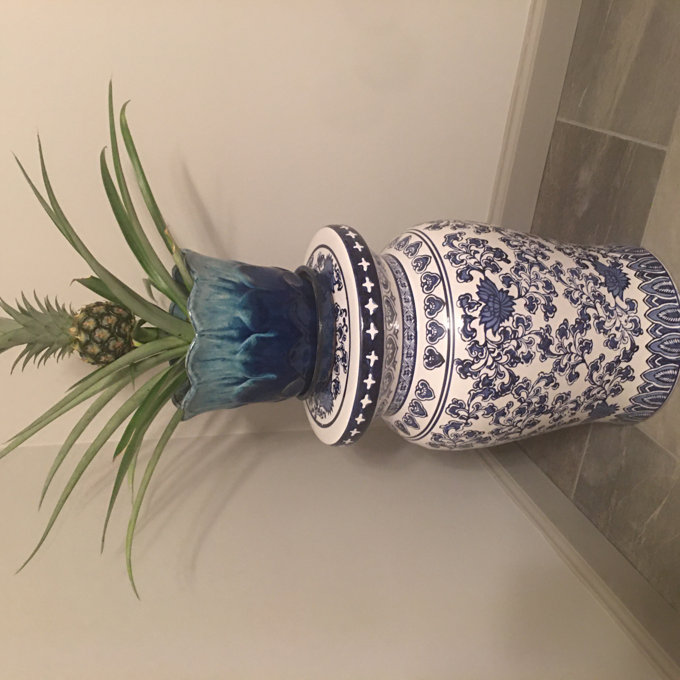 Blue Garden 16" / 18" Lotus Floral Ceramic Podium Decorative Garden Stool