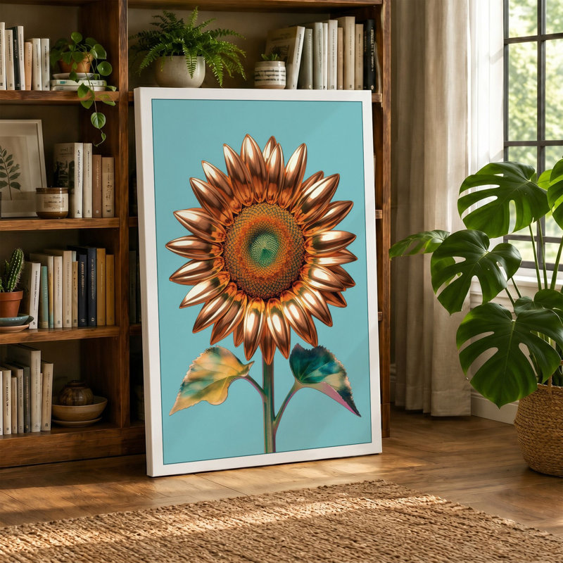 Sunflower Study Botanical - Wrapped Canvas, 30x20 - 76.2 x 50.8 cm, Cream Border
