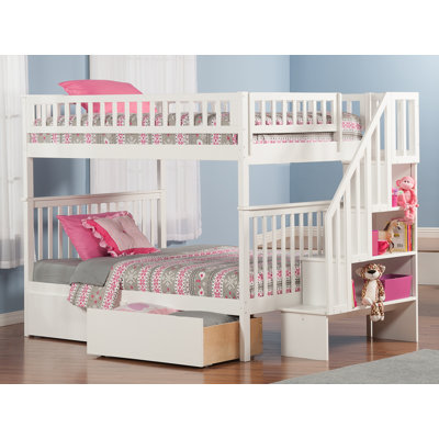 Ilariana Heavy Duty Wood Safety Staircase Bunk Bed with Under Bed Drawer Storage
