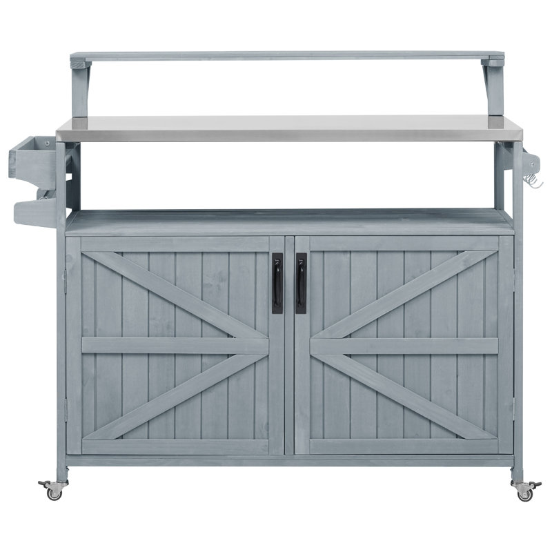 Îlot de cuisine extérieur avec tablette surélevée Grei et plateau en acier inoxydable Grei, Gris