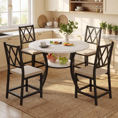 5-Piece 35.4" Round Extendable Dining Table Set
