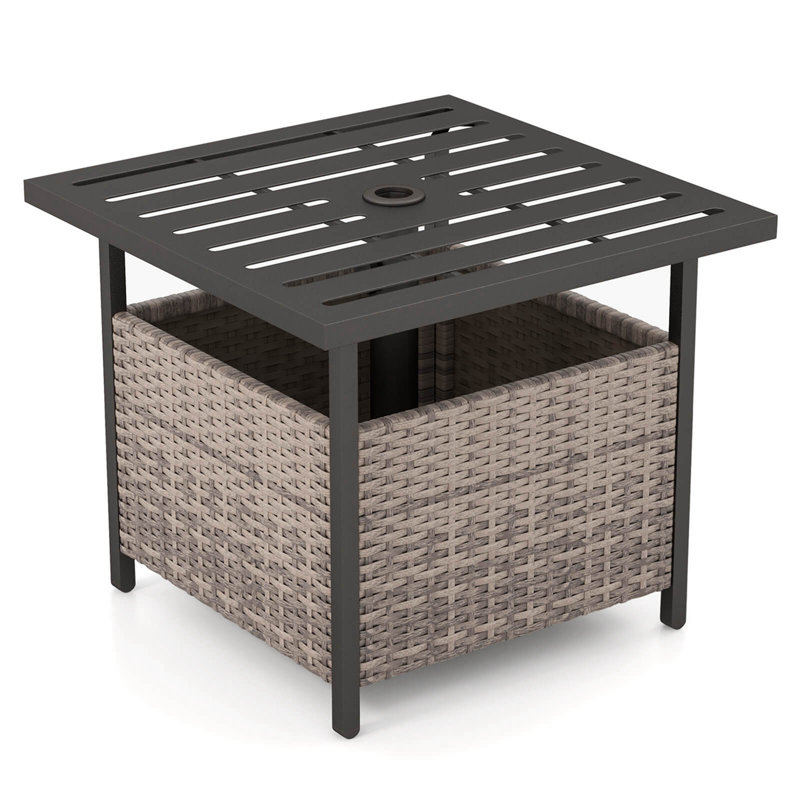 Table d'appoint en osier et rotin , Gris
