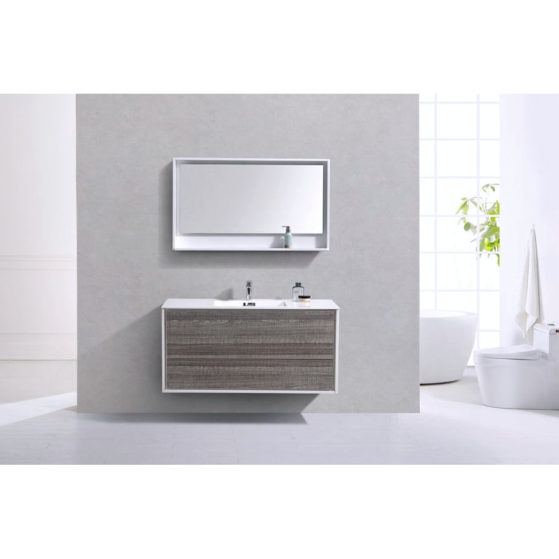Trieu 47.48'' Single Bathroom Vanity with Acrylic Top, Gloss White/Gray