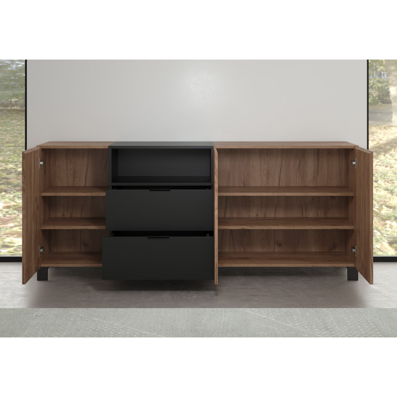 Marlita 185 Cm Wide 2 Drawer Sideboard, Oak Kraft Tobacco/Black