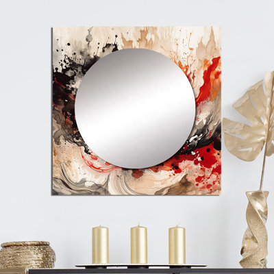 Gundega - Miroir carré noir et rouge agate II abstrait décoratif mural pour chambre à coucher