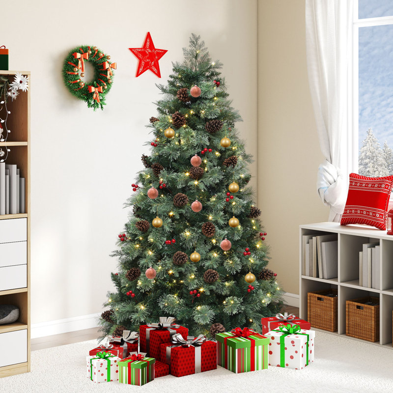 Arbre de Noël artificiel 7,5 pi, cyprès mélangé artificiel et pin, arbre de Noël luxuriant avec lumières RVB, 7.5'