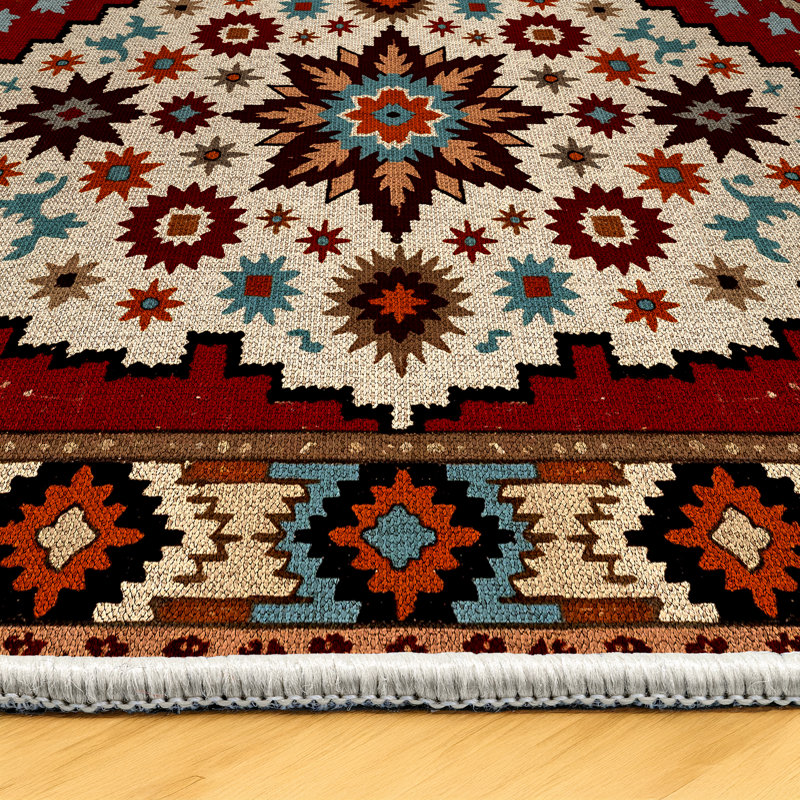 Albasa Collection Digital Print Cotton-Polyester Burgundy Colorful Moroccan Rug, Runner 2'8" x 9'11"