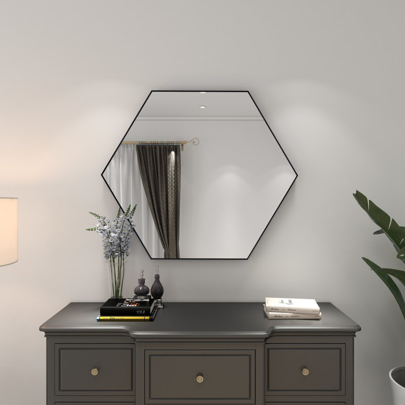 Simple Elegance 42" Round Wooden Hexagon Wall Mirror