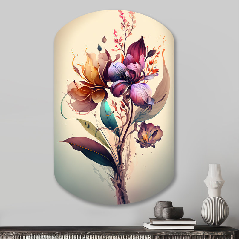 Oriane - orchidée asymétrique, reproduction de sculpture murale en métal sur cylindre, H 31 po x l 19 po