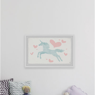 «Northwoods Flying Unicorn Hearts», reproduction encadrée