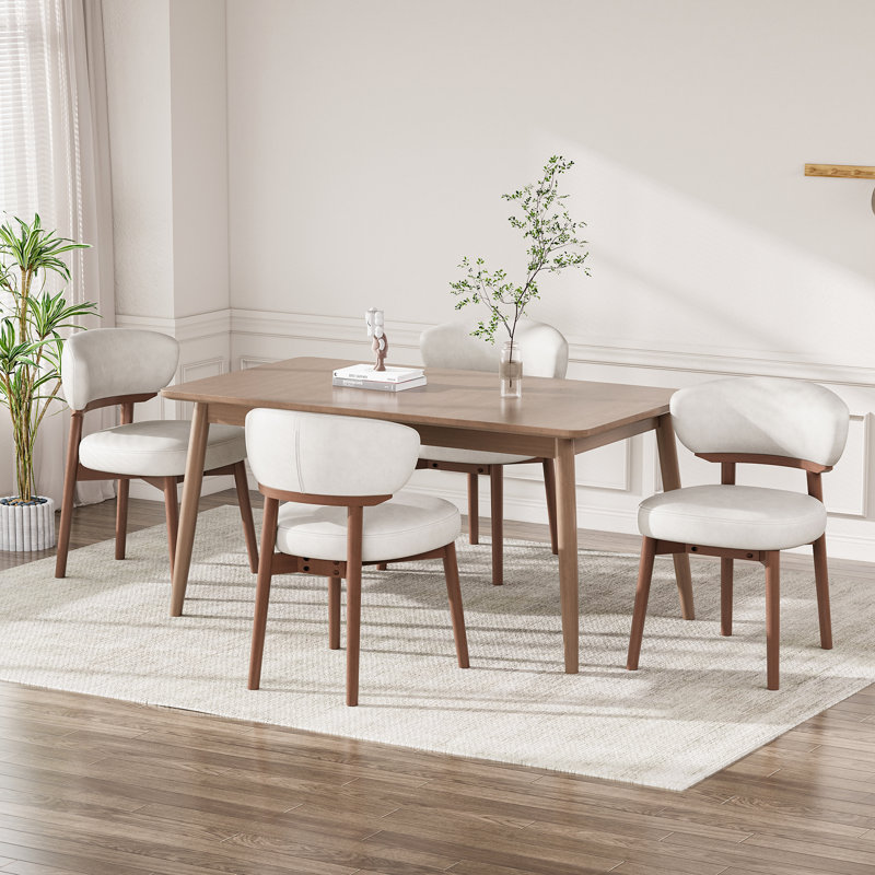 Upholstered Solid Wood Dining Chair, Beige