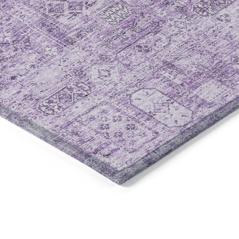 Tapis intérieur lavable floral lilas et mauve 3 pi x 5 pi