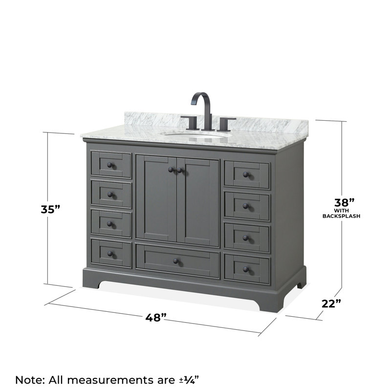 Ensemble de meuble-lavabo simple 48 po Deborah, Gris foncé, Noir mat