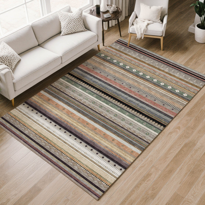 Premium Machine Washable Mayfield  Striped Rug, 2'6" x 3'10", Khaki