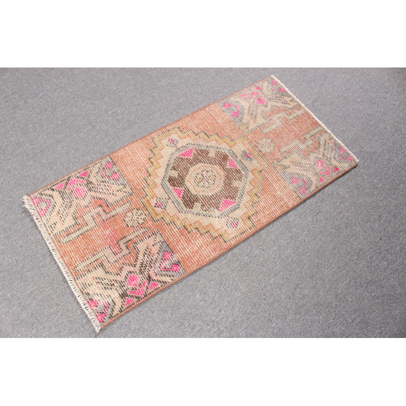 Tapis vintage rétro Oushak turc idéal pour le vestibule avec un matériau lavable doux dans des tons orange vif