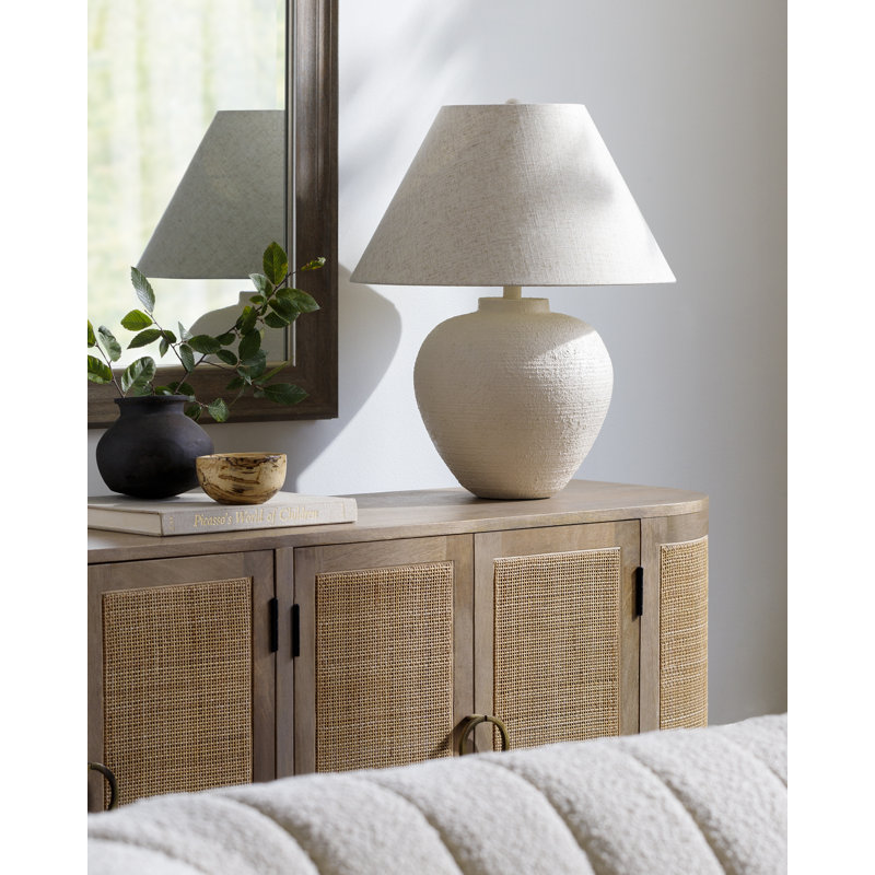 Cream Resin Table Lamp with Linen Shade