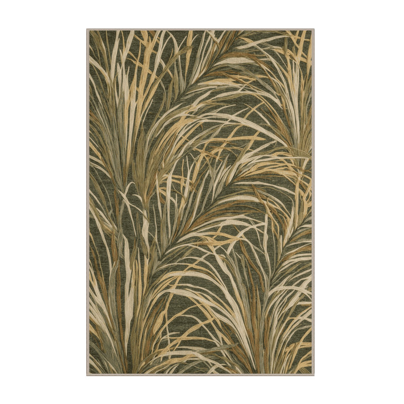 Machine Washable Botanical Brown Area Rug, Rectangle 2' x 3'